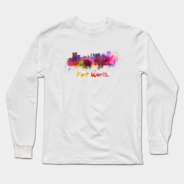 Fort Worth skyline in watercolor Long Sleeve T-Shirt by PaulrommerArt